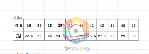 טבלת המידות של הספק