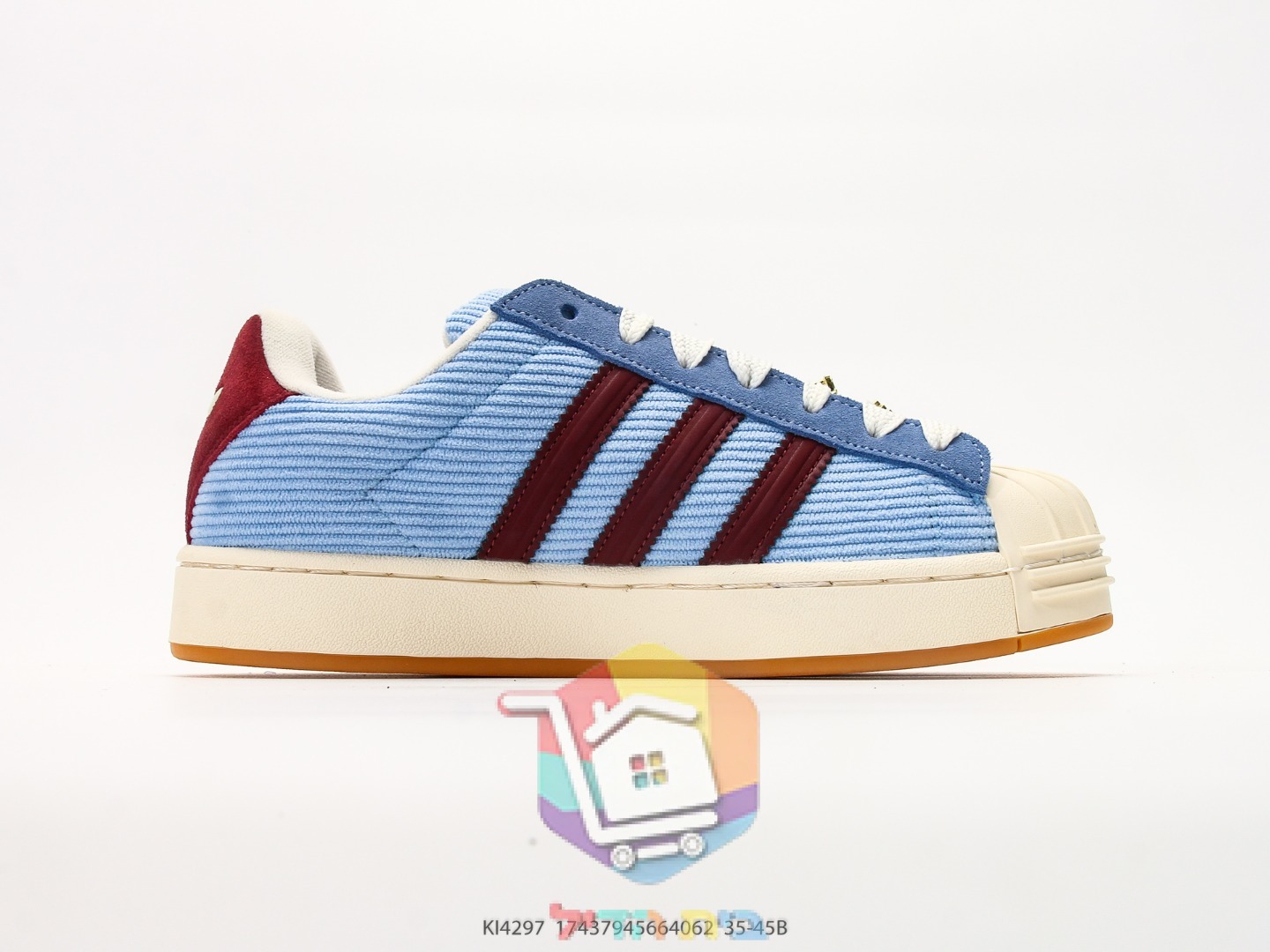Sneaker adidas Superstar aus Cord in Hellblau und Bordeaux