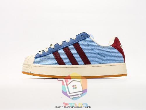 Sneaker adidas Superstar aus Cord in Hellblau und Bordeaux 9