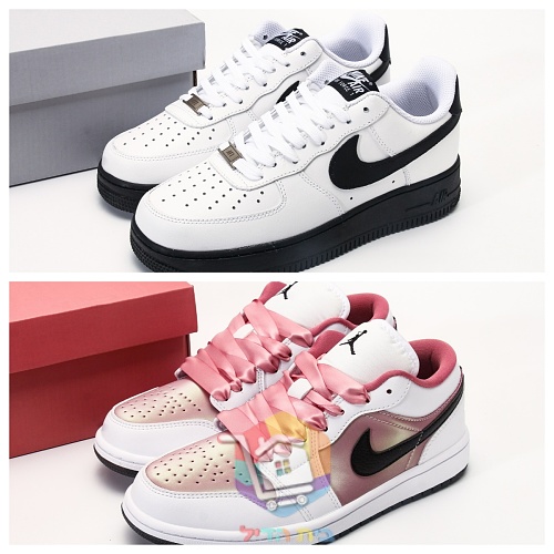 Air Jordan 1 Low in Rosa und Nike Air Force 1 auf schwarzer Sohle 21