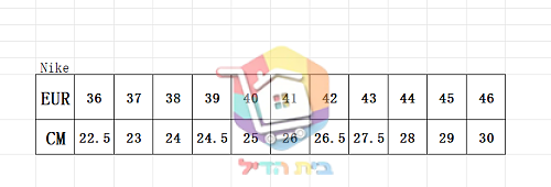 טבלת המידות של הספק