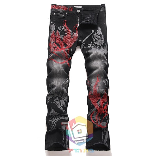 Jeans AMIRI mit Cherub-Print und roter Stickerei