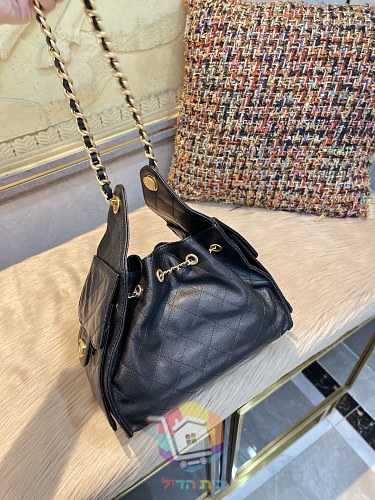 תיק Chanel 25 Small מעור מרופד עם שרוך שרשרת ותליון לוגו, שחור, תמונה 4