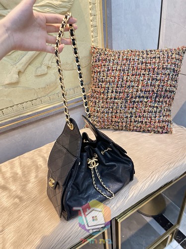 תיק Chanel 25 Small מעור מרופד עם שרוך שרשרת ותליון לוגו, שחור, תמונה 6