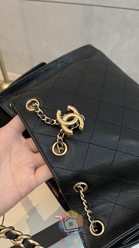תיק Chanel 25 Small מעור מרופד עם שרוך שרשרת ותליון לוגו, שחור, תמונה 10