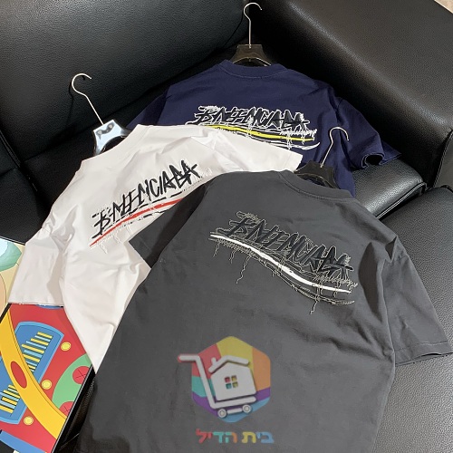 חולצת טי Balenciaga עם לוגו בסגנון גרפיטי, לבן, כחול כהה, אפור 2