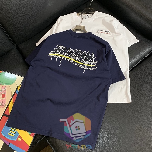 חולצת טי Balenciaga עם לוגו בסגנון גרפיטי, לבן, כחול כהה, אפור 4