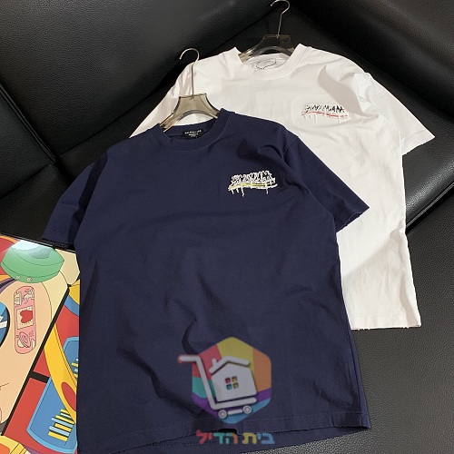 חולצת טי Balenciaga עם לוגו בסגנון גרפיטי, לבן, כחול כהה, אפור 5