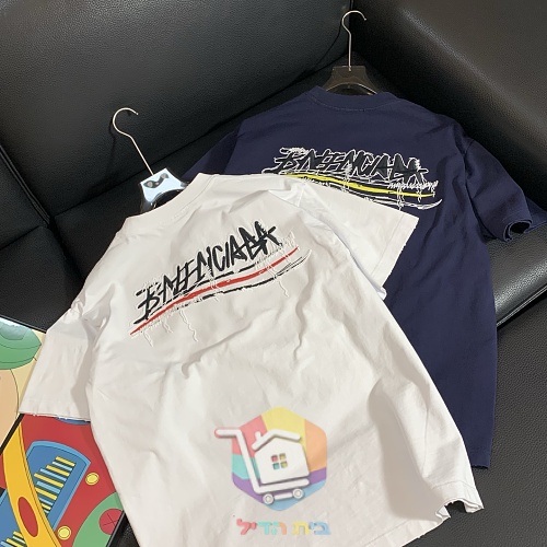 חולצת טי Balenciaga עם לוגו בסגנון גרפיטי, לבן, כחול כהה, אפור 7