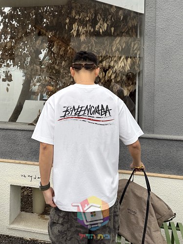 חולצת טי Balenciaga עם לוגו בסגנון גרפיטי, לבן, כחול כהה, אפור 10