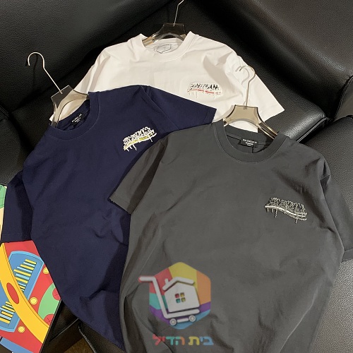 חולצת טי Balenciaga עם לוגו בסגנון גרפיטי, לבן, כחול כהה, אפור 15