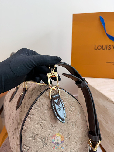 תיק Louis Vuitton Speedy Bandoulière מזמש מוטבע, בז' או חום, תמונה 9