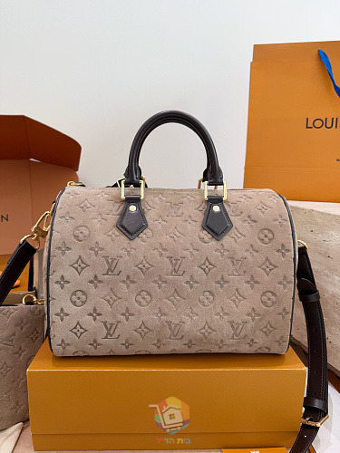 תיק Louis Vuitton Speedy Bandoulière מזמש מוטבע, בז' או חום, תמונה 11