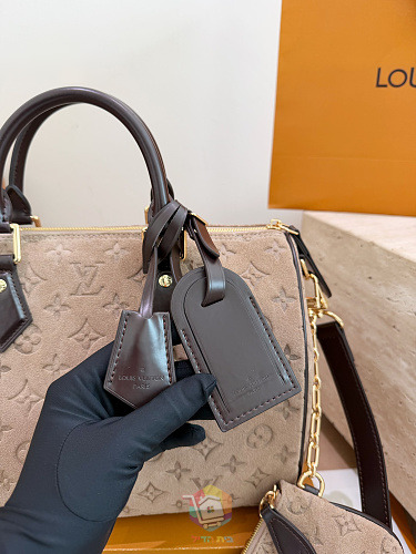 תיק Louis Vuitton Speedy Bandoulière מזמש מוטבע, בז' או חום, תמונה 13