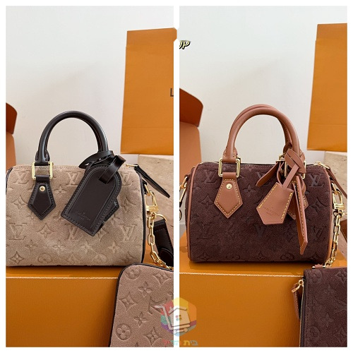 תיק Louis Vuitton Speedy Bandoulière מזמש מוטבע, בז' או חום, תמונה 16