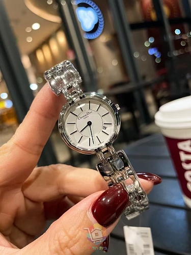 שעון נשים Dior עם צמיד חוליות מפלדה, לוח לבן או צהוב, תמונה 8
