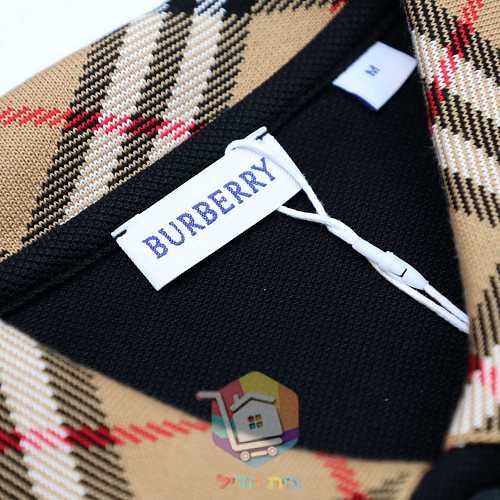 חולצת פולו Burberry עם צווארון משבצות בארבעה גוונים 7