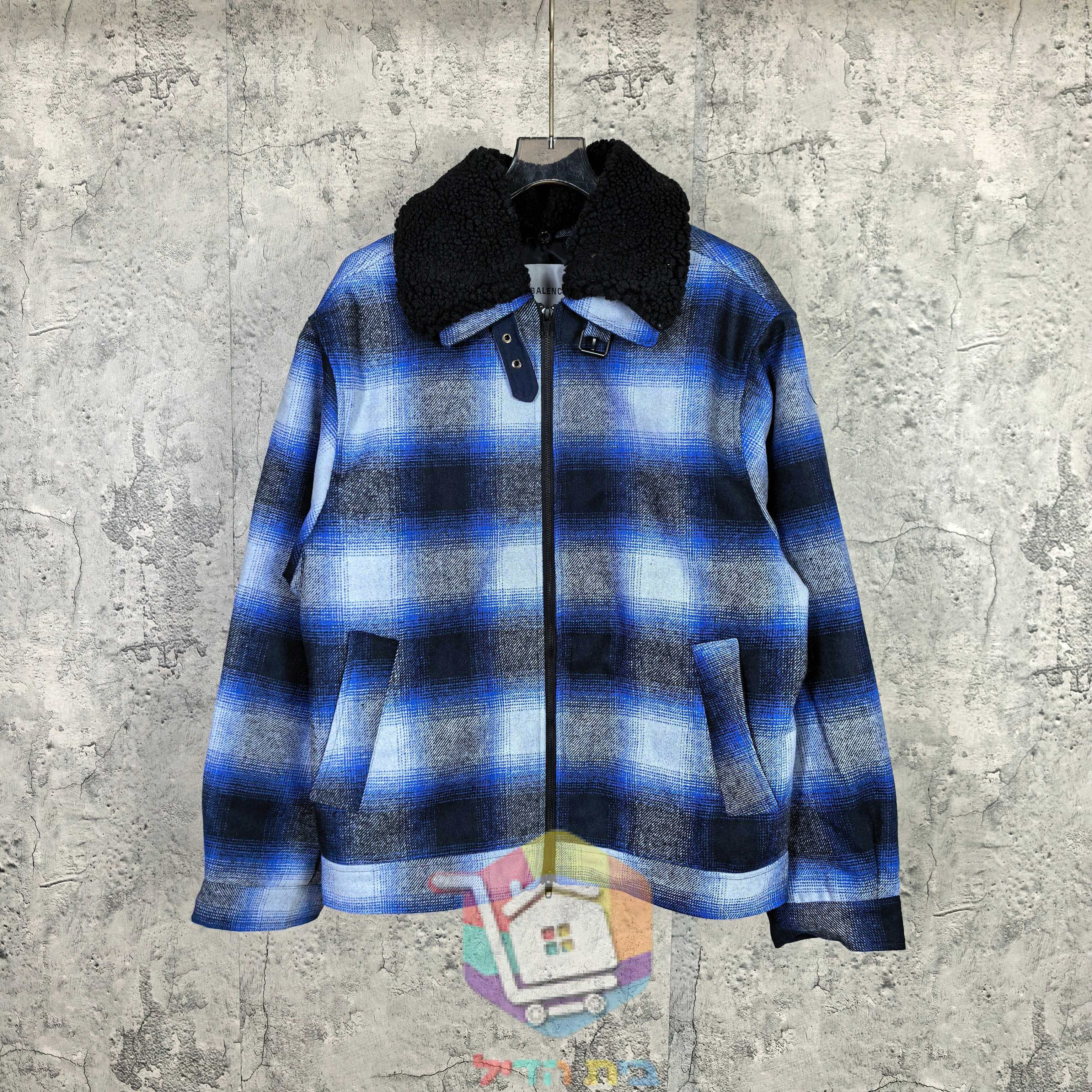ז'קט Balenciaga Flannel Bomber, משבצות כחול ושחור