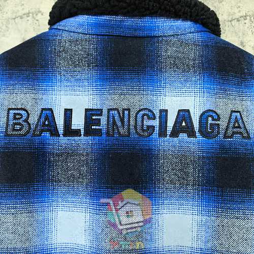 ז'קט Balenciaga Flannel Bomber, משבצות כחול ושחור 3