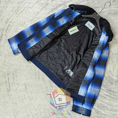ז'קט Balenciaga Flannel Bomber, משבצות כחול ושחור 5