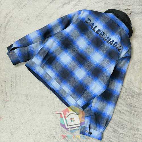 ז'קט Balenciaga Flannel Bomber, משבצות כחול ושחור 6