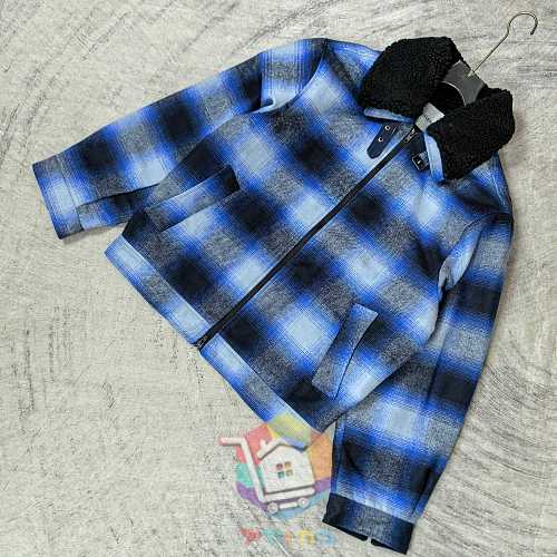 ז'קט Balenciaga Flannel Bomber, משבצות כחול ושחור 7