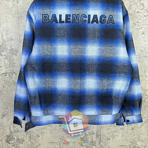 ז'קט Balenciaga Flannel Bomber, משבצות כחול ושחור 9