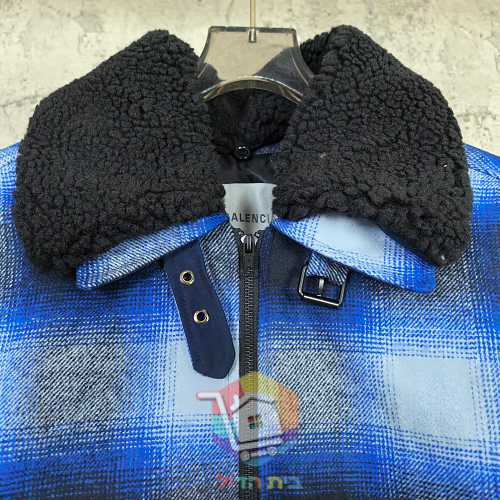 ז'קט Balenciaga Flannel Bomber, משבצות כחול ושחור 10