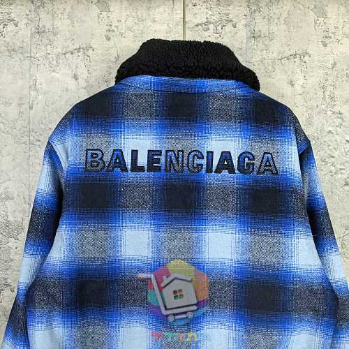 ז'קט Balenciaga Flannel Bomber, משבצות כחול ושחור 11