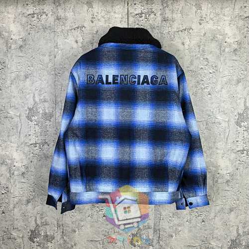 ז'קט Balenciaga Flannel Bomber, משבצות כחול ושחור 13