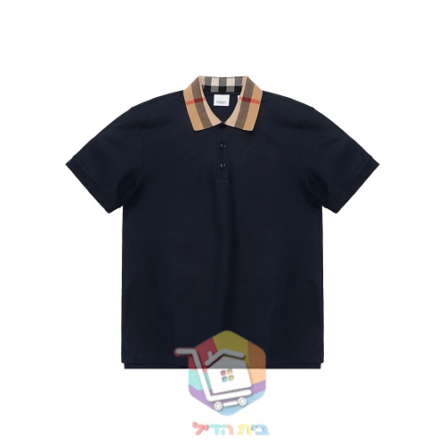 חולצת פולו Burberry מפיקה עם צווארון משבצות, שחור, לבן 2