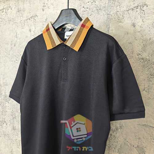 חולצת פולו Burberry מפיקה עם צווארון משבצות, שחור, לבן 4
