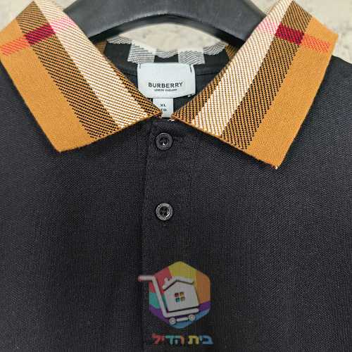 חולצת פולו Burberry מפיקה עם צווארון משבצות, שחור, לבן 5
