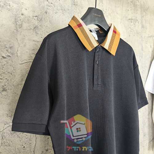 חולצת פולו Burberry מפיקה עם צווארון משבצות, שחור, לבן 6