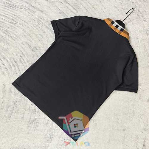 חולצת פולו Burberry מפיקה עם צווארון משבצות, שחור, לבן 8
