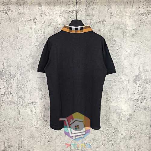 חולצת פולו Burberry מפיקה עם צווארון משבצות, שחור, לבן 12