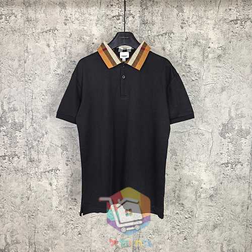 חולצת פולו Burberry מפיקה עם צווארון משבצות, שחור, לבן 13