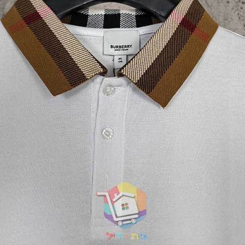 חולצת פולו Burberry מפיקה עם צווארון משבצות, שחור, לבן 16