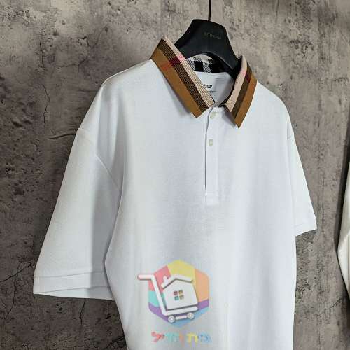 חולצת פולו Burberry מפיקה עם צווארון משבצות, שחור, לבן 17