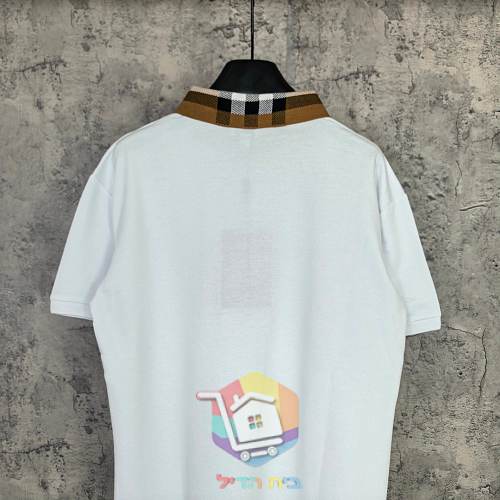 חולצת פולו Burberry מפיקה עם צווארון משבצות, שחור, לבן 18