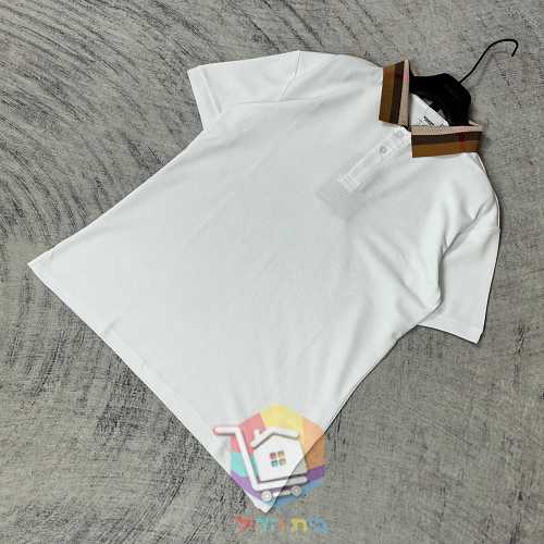 חולצת פולו Burberry מפיקה עם צווארון משבצות, שחור, לבן 20
