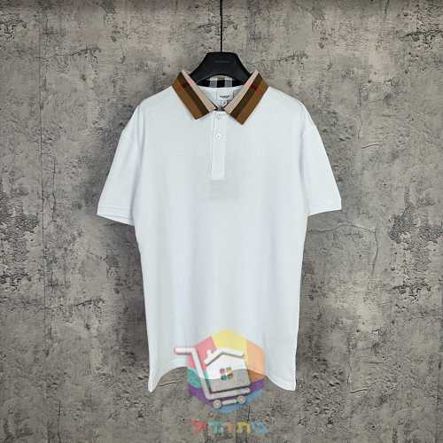 חולצת פולו Burberry מפיקה עם צווארון משבצות, שחור, לבן 24