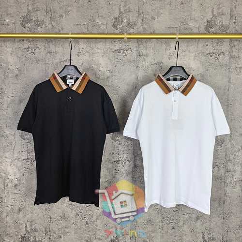 חולצת פולו Burberry מפיקה עם צווארון משבצות, שחור, לבן 29