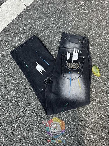 Jeans Chrome Hearts mit weitem Bein und Rissen, zwei Farben 10