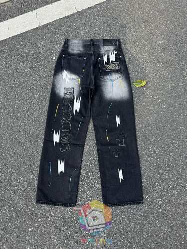 Jeans Chrome Hearts mit weitem Bein und Rissen, zwei Farben
