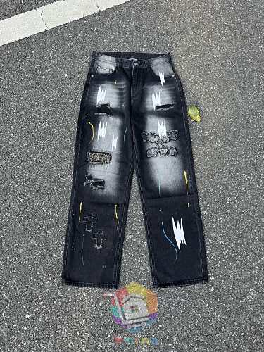 Jeans Chrome Hearts mit weitem Bein und Rissen, zwei Farben 16