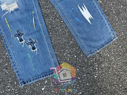 Jeans Chrome Hearts mit weitem Bein und Rissen, zwei Farben 17