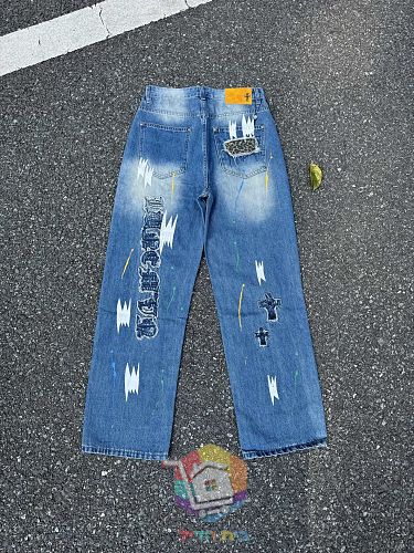 Jeans Chrome Hearts mit weitem Bein und Rissen, zwei Farben 31