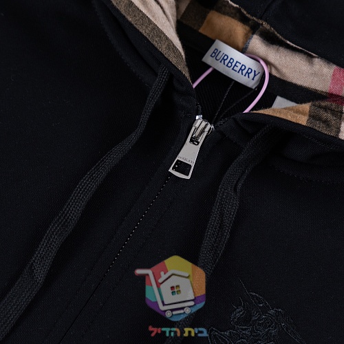 קפוצ'ון Burberry עם רוכסן וברדס משובץ, אפור, שחור 7