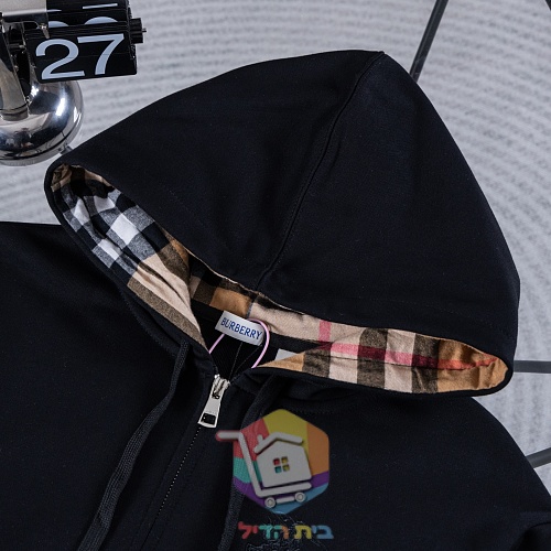 קפוצ'ון Burberry עם רוכסן וברדס משובץ, אפור, שחור 8